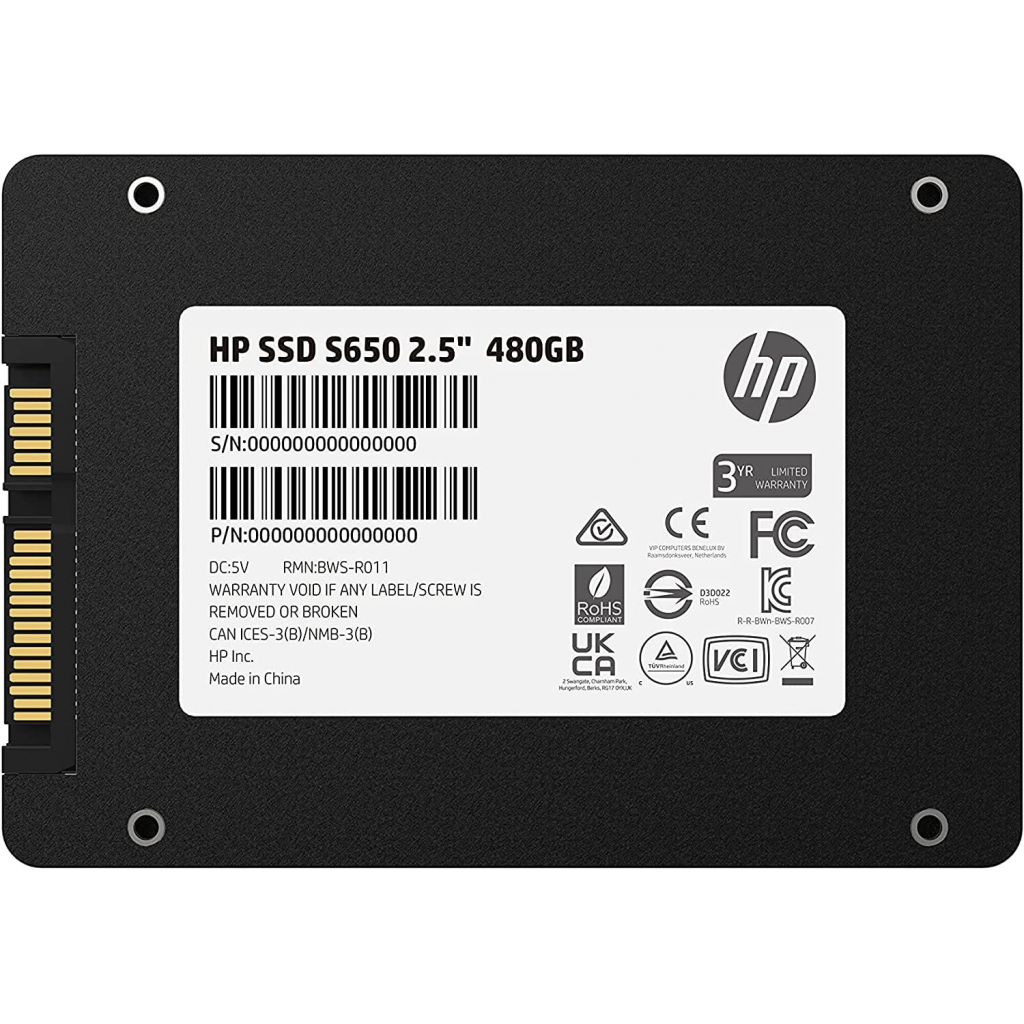 HP%20345M9AA,%20S650,%20480GB,%20490-560Mb/s,%202.5’’%20SATA3,%203D%20NAND,%20SSD