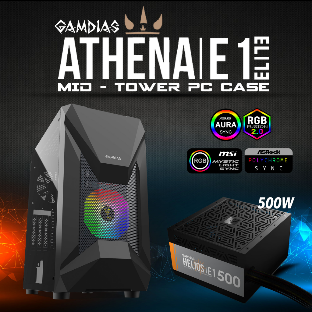 GAMDIAS%20ATHENA%20E1%20Elite,%20500W,%20Tempered%20Glass,%20Mesh,%20ARGB,%20ATX%20GAMING%20KASA