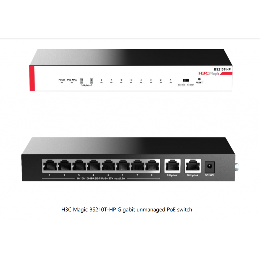 H3C%20Magic%20BS210T-HP,%2010%20Port,%20GigaBit,%208%20Port%20PoE,%20110W,%20+2%20Port%20GigaBit%20Uplink,%20Metal%20Kasa,%20Yönetilemez,%20Masaüstü%20Switch