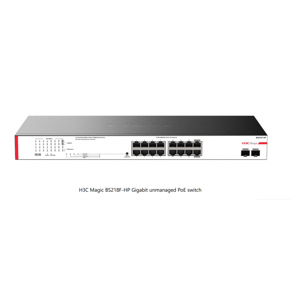 H3C%20Magic%20BS218F-HP,%2018%20Port,%20GigaBit,%2016%20Port%20PoE,%20225W,%202%20Port%20GigaBit%20Uplink,%20+2%20Port%20GigaBit%20SFP,%20Metal%20Kasa,%20Yönetilemez,%20Rack%20Mount%20Switch