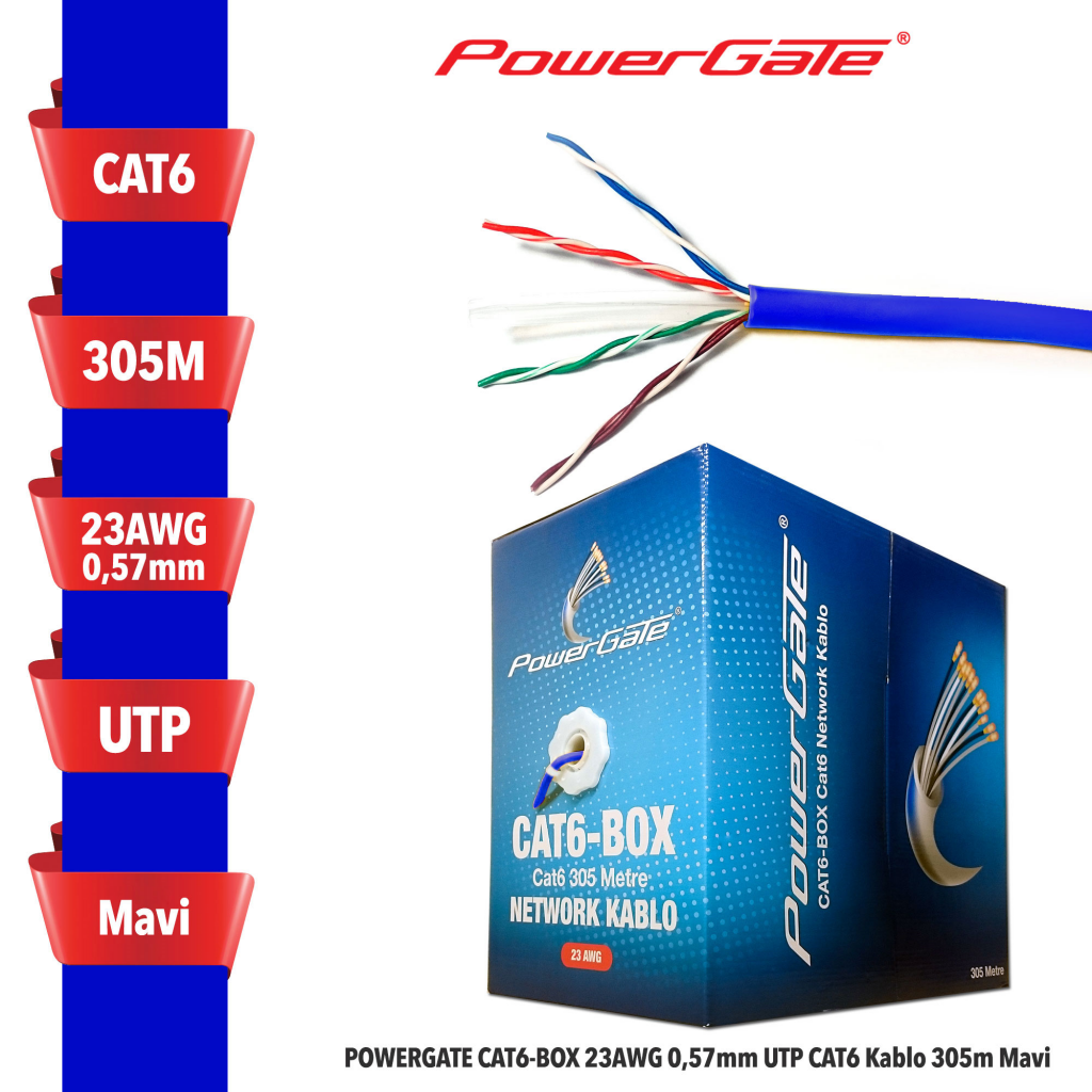 POWERGATE%20CAT6-BOX-BL,%2023AWG%200,57mm,%20UTP,%20CAT6%20Kablo,%20305m,%20Mavi