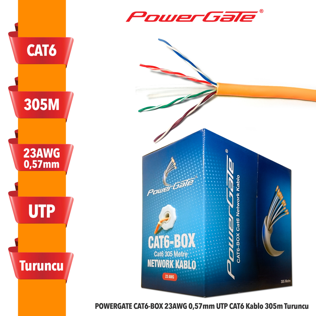 POWERGATE%20CAT6-BOX-OR,%2023AWG,%200,57mm,%20UTP,%20CAT6%20Kablo,%20305m,%20Turuncu