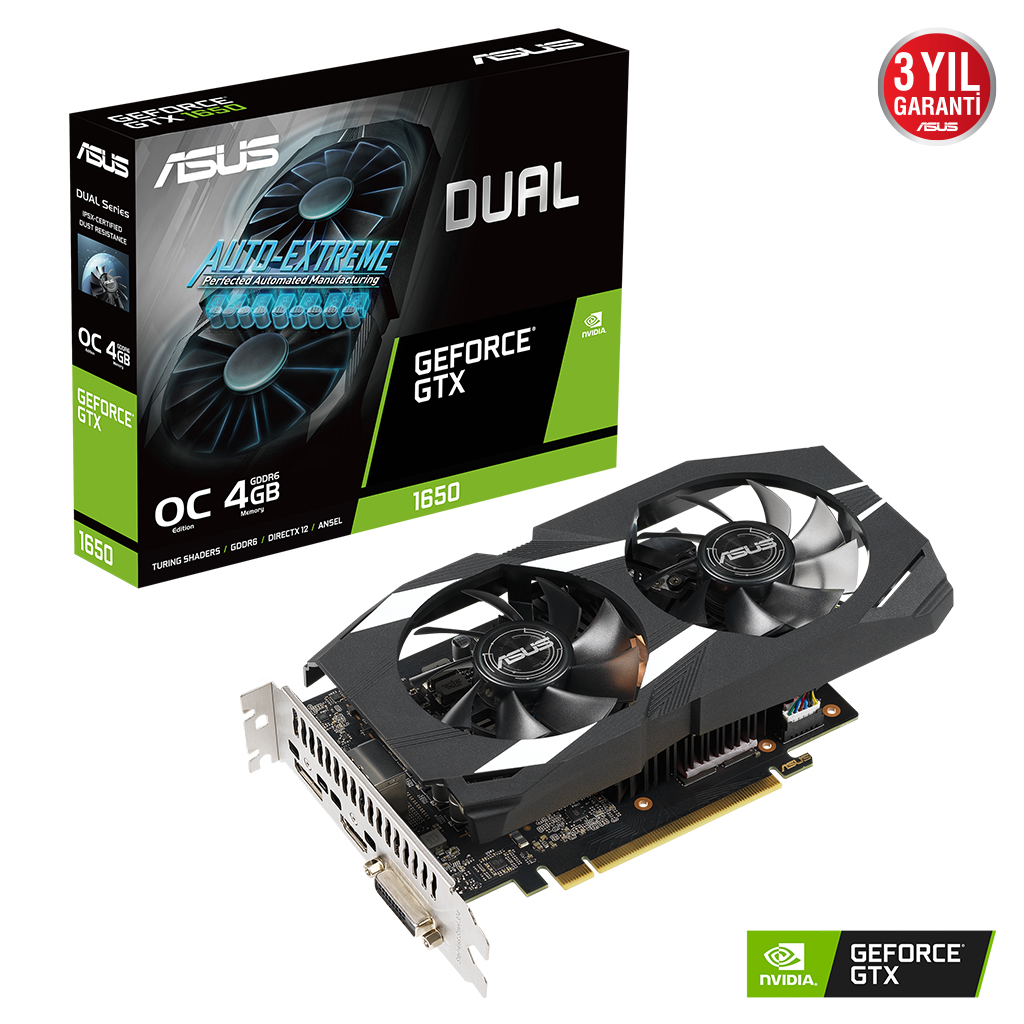 ASUS%20DUAL-GTX1650-O4GD6-P-EVO,%204Gb,%20GDDR6,%20128Bit,%201xDVI,%201xHDMI,%201xDP%20GAMING%20Ekran%20Kartı