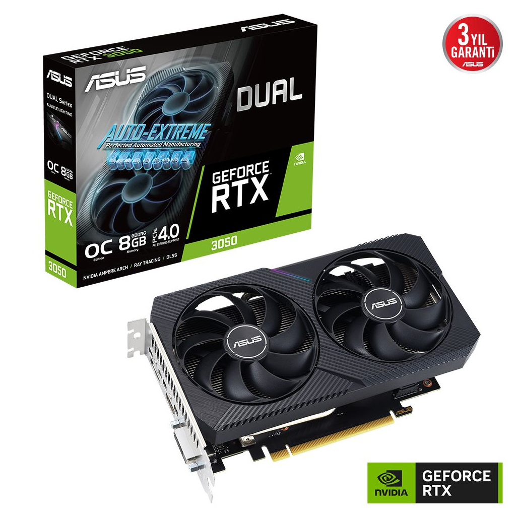 ASUS%20DUAL-RTX3050-O8G-V2%208GB,%20GDDR6,%20128Bit,%201xHDMI,%201xDP,%201xDVI,%20GAMING%20Ekran%20Kartı