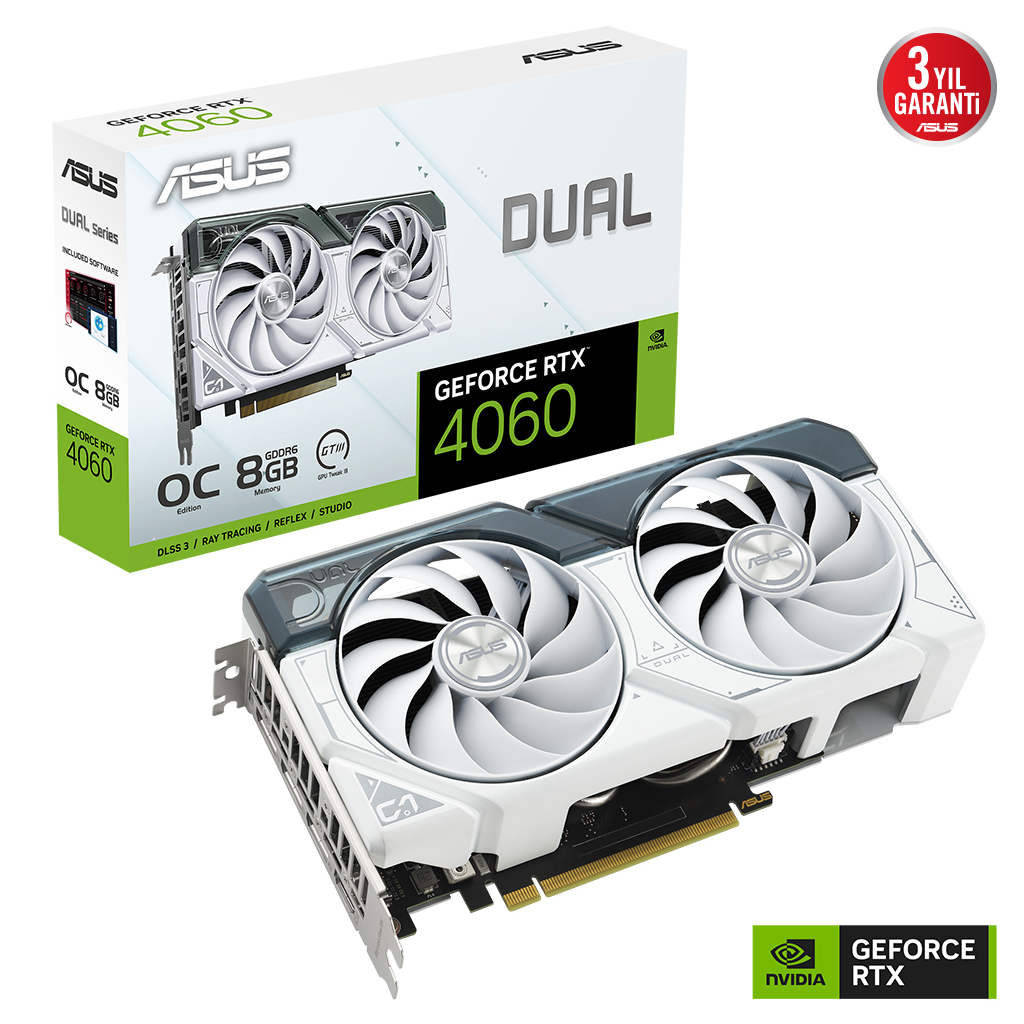 ASUS%20DUAL-RTX4060-O8G-WHITE,%208Gb,%20128Bit,%20GDDR6,%201xHDMI,%203xDP%20GAMING%20Ekran%20Kartı