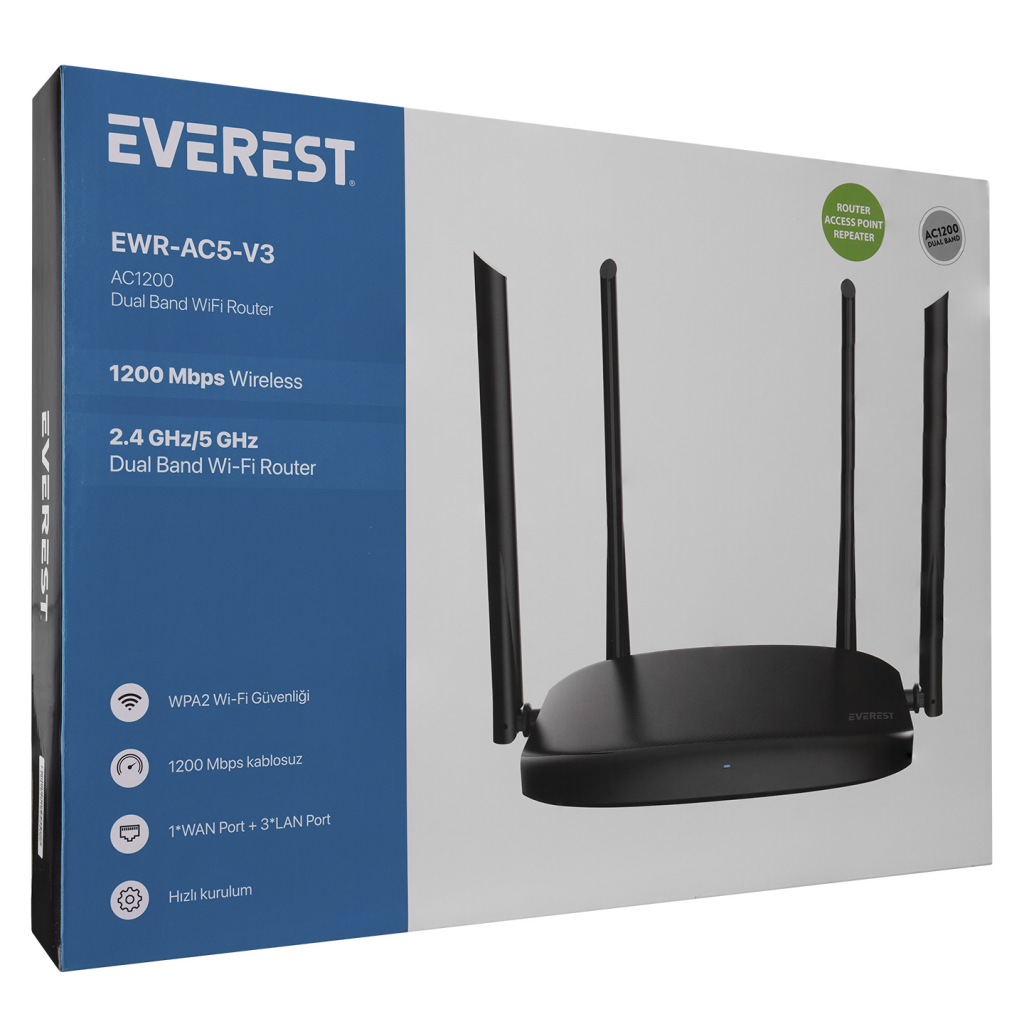 EVEREST%20EWR-AC5-V3,%20AC1200,%204Port,%201%20WAN,%20300-867Mbps,%20Dual%20Band%20Wifi,%20Masaüstü,%20Megabit,%20WISP,%20Repeater,%20Router,%20Access%20Point