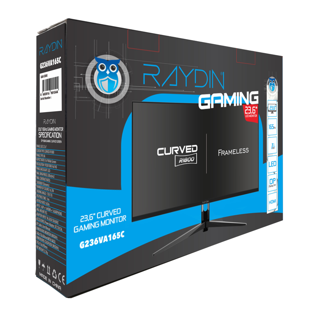 RAYDIN%20G236VA165C,%2023.6’’,%201ms,%20165Hz,%20Full%20HD,%20HDMI,%20DP,%20USB,%20Hoparlör,%20VA%20LED,%20R1800%20Curved,%20Frameless,%20FreeSync%20Gaming%20Monitör