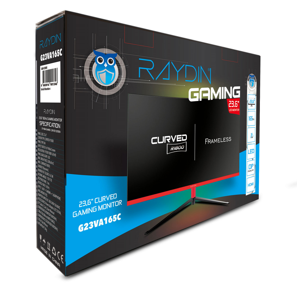 RAYDIN%20G23VA165C,%2023.6’’,%201ms,%20165Hz,%20Full%20HD,%20HDMI,%20DP,%20USB,%20Hoparlör,%20VA%20LED,%20R1800%20Curved,%20Frameless,%20FreeSync%20Gaming%20Monitör