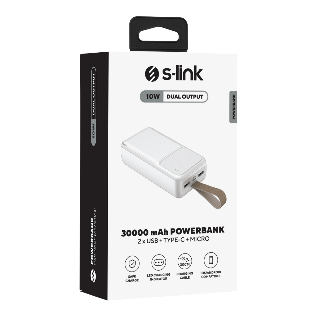 S-LINK%20G310,%20Beyaz,%2030.000mAh,%202xUSB,%201xType-C,%204%20LED%20Göstergeli,%20PowerBank