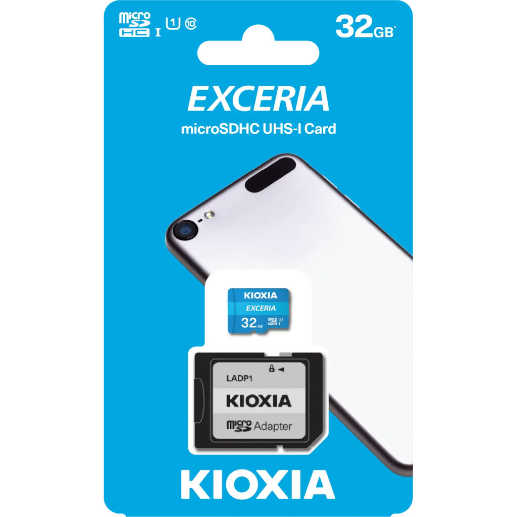 KIOXIA%2032GB%20Exceria,%20LMEX1L032GG2,%20UHS-1,%20%20CL10,%20100Mb/s,%20MicroSD%20Kart%20Bellek%20(SD%20Adaptörlü)