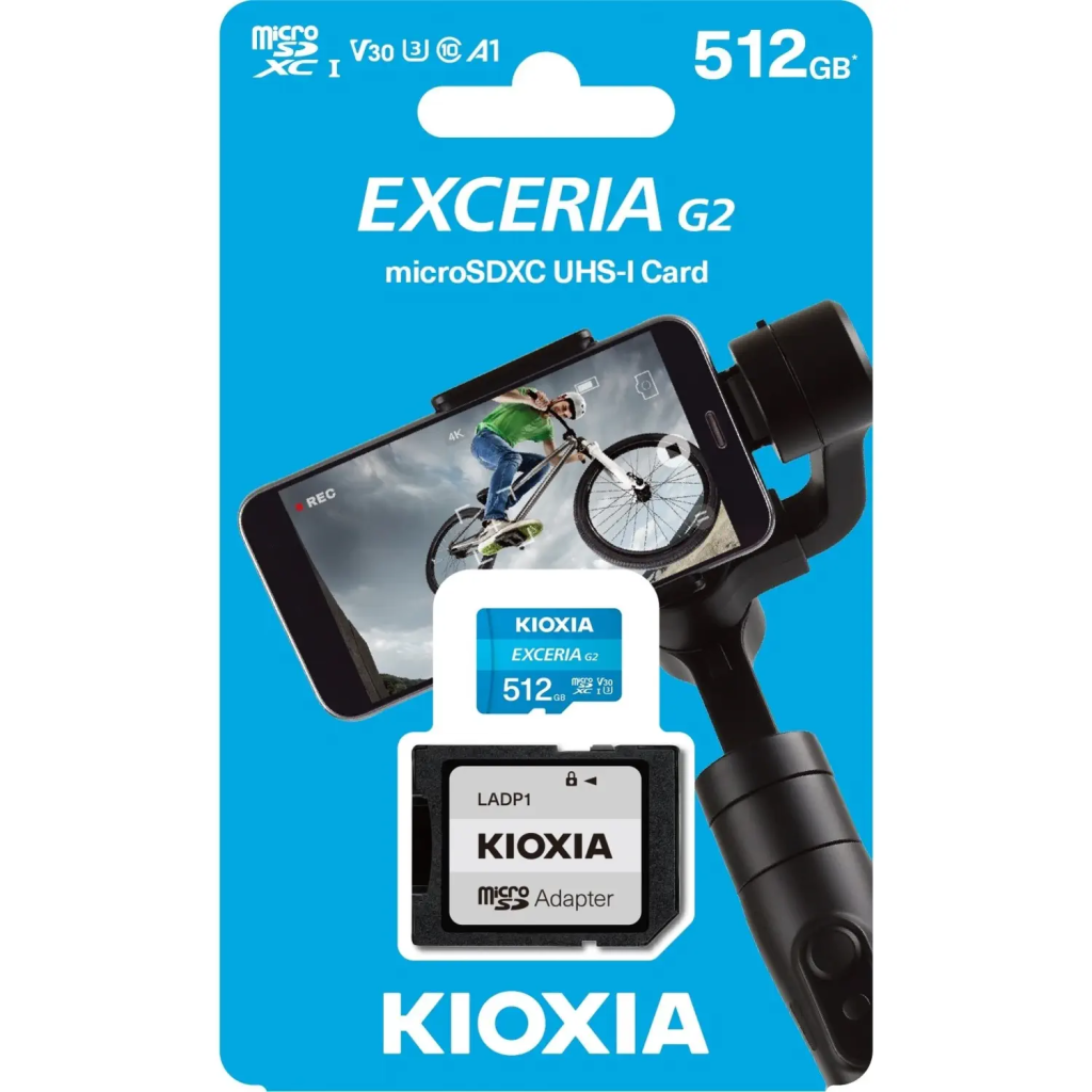 KIOXIA%20512GB%20ExceriaG2,%20LMEX1L512GG2%20U1%20V30%204K,%20%20CL10,%20100Mb/s,%20MicroSD%20Kart%20Bellek%20(SD%20Adaptörlü)