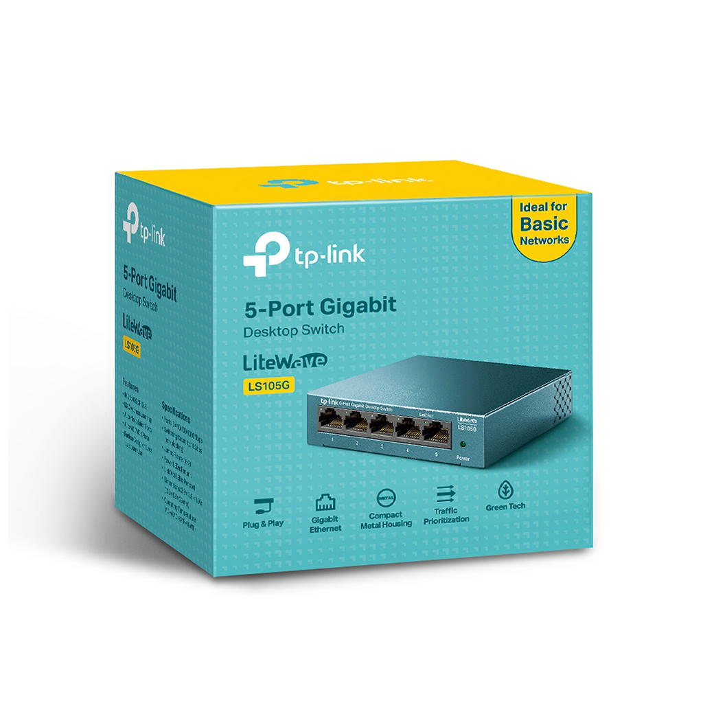 TP-LINK%20LS105G,%20Green%20Tech,%205%20Port,%20GigaBit,%20%20Metal%20Kasa,%20Yönetilemez,%20Masaüstü%20Switch