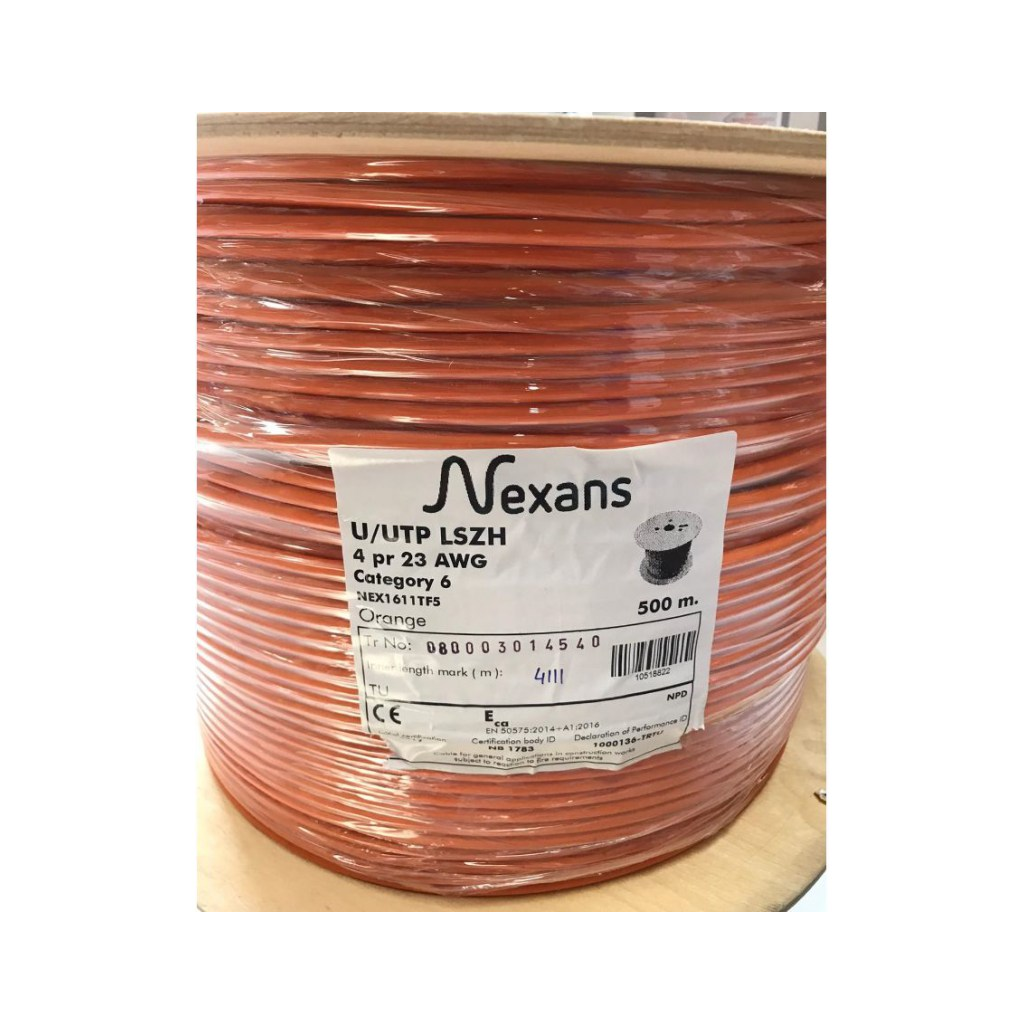 NEXANS%20CAT6,%20500M,%2023AWG%20(0,58mm),%20UTP,%20%100%20Bakır,%20LSZH%20Halogen%20Free,%20Makara,%20Kablo%20(Turuncu)