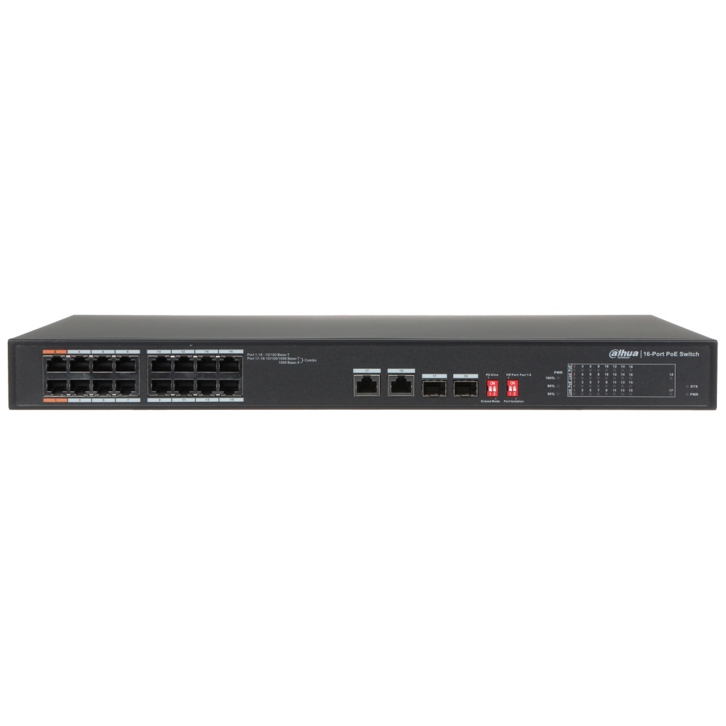 DAHUA%20PFS3218-16ET-135,%2016%20Port,%20Megabit,%2016%20Port%20PoE,%20135W,%20+2%20Port%20Gigabit%20SFP,%20+2%20Port%20GigaBit%20Uplink,%20Yönetilemez,%20Rack%20Mount%20Switch