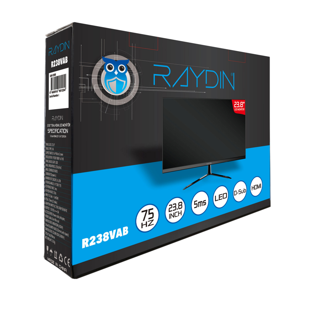 RAYDIN%20R238VAB%2023,8’’%205ms,%2075Hz,%20Full%20HD,%20D-Sub,%20HDMI,%20Frameless,%20VA%20LED%20Monitör%20(Siyah)