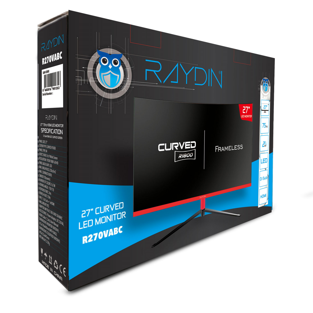 RAYDIN%20R270VABC,%2027’’,%202ms,%2075Hz,%20Full%20HD,%20D-Sub,%20HDMI,%20Frameless,%20R1800%20Curved,%20VA%20LED%20Monitör%20(Siyah)