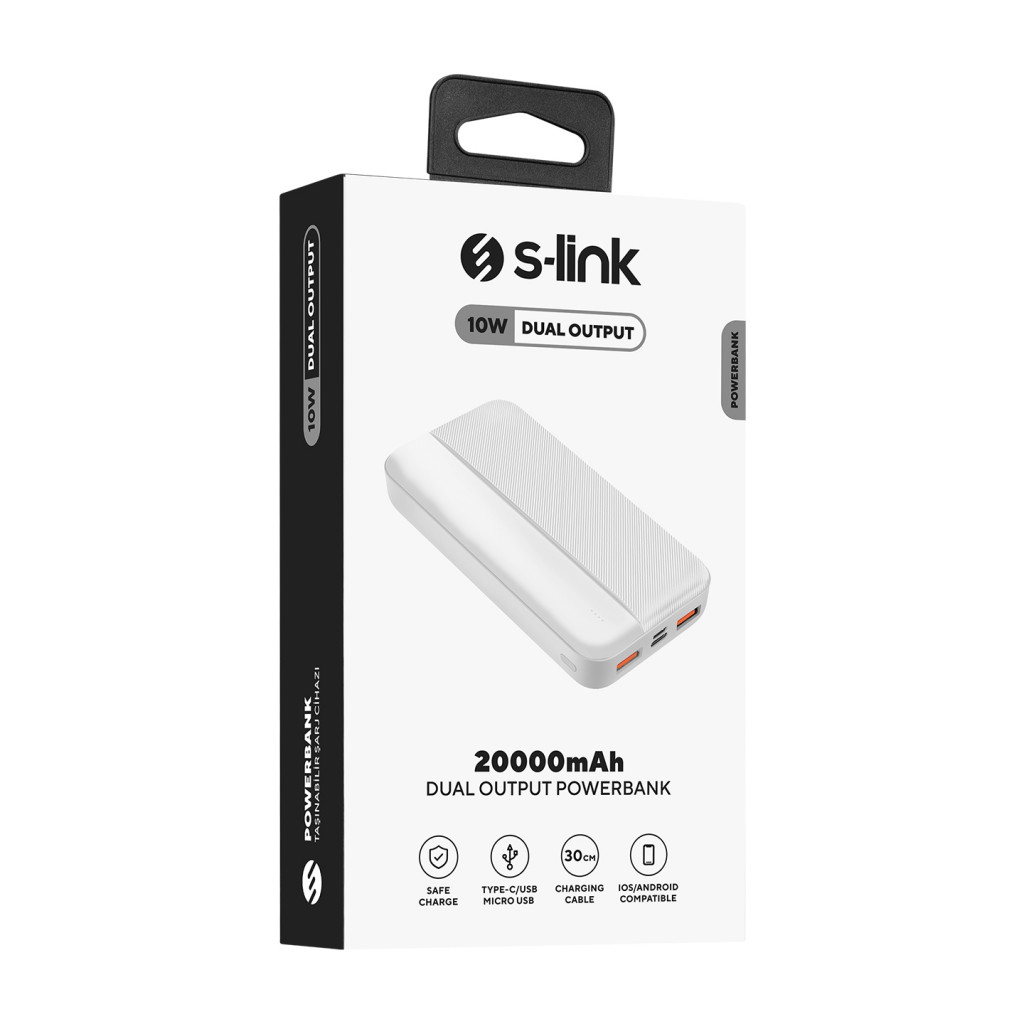 S-LINK%20P201,%20Beyaz,%2020.000mAh,%202xUSB,%201xType-C,%204%20LED%20Göstergeli,%20PowerBank