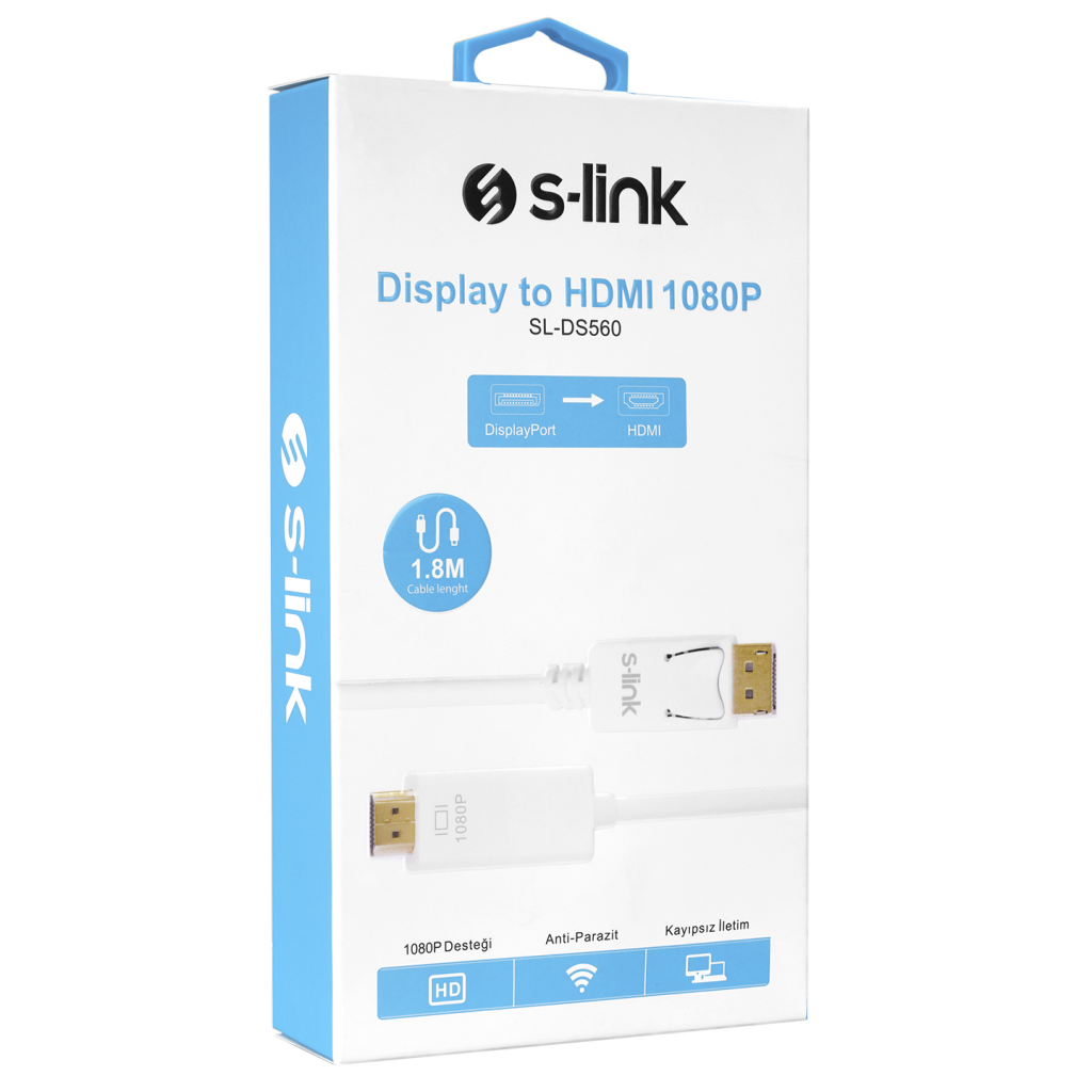 S-LINK%20SL-DS560,%20Display%20Port%20(DP)%20To%20HDMI%20Çevirici%201,8metre%20Kablo