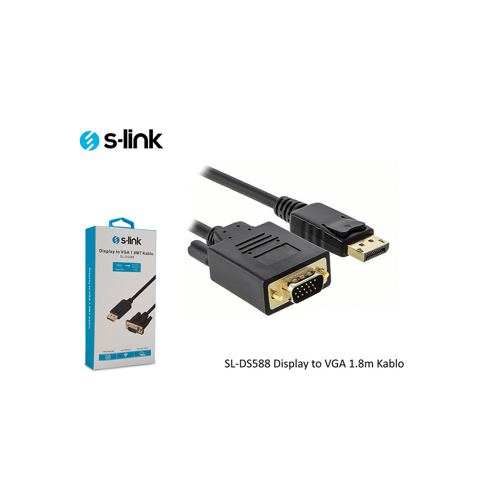 S-LINK%20SL-DS588,%20Display%20Port%20(DP)%20To%20VGA%201,8Metre%20Kablolu%20Çevirici