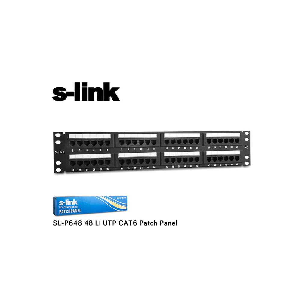 S-LINK%20SL-P648%20Cat6%20Patch%20Panel,%2048-Port,%20UTP,%201U