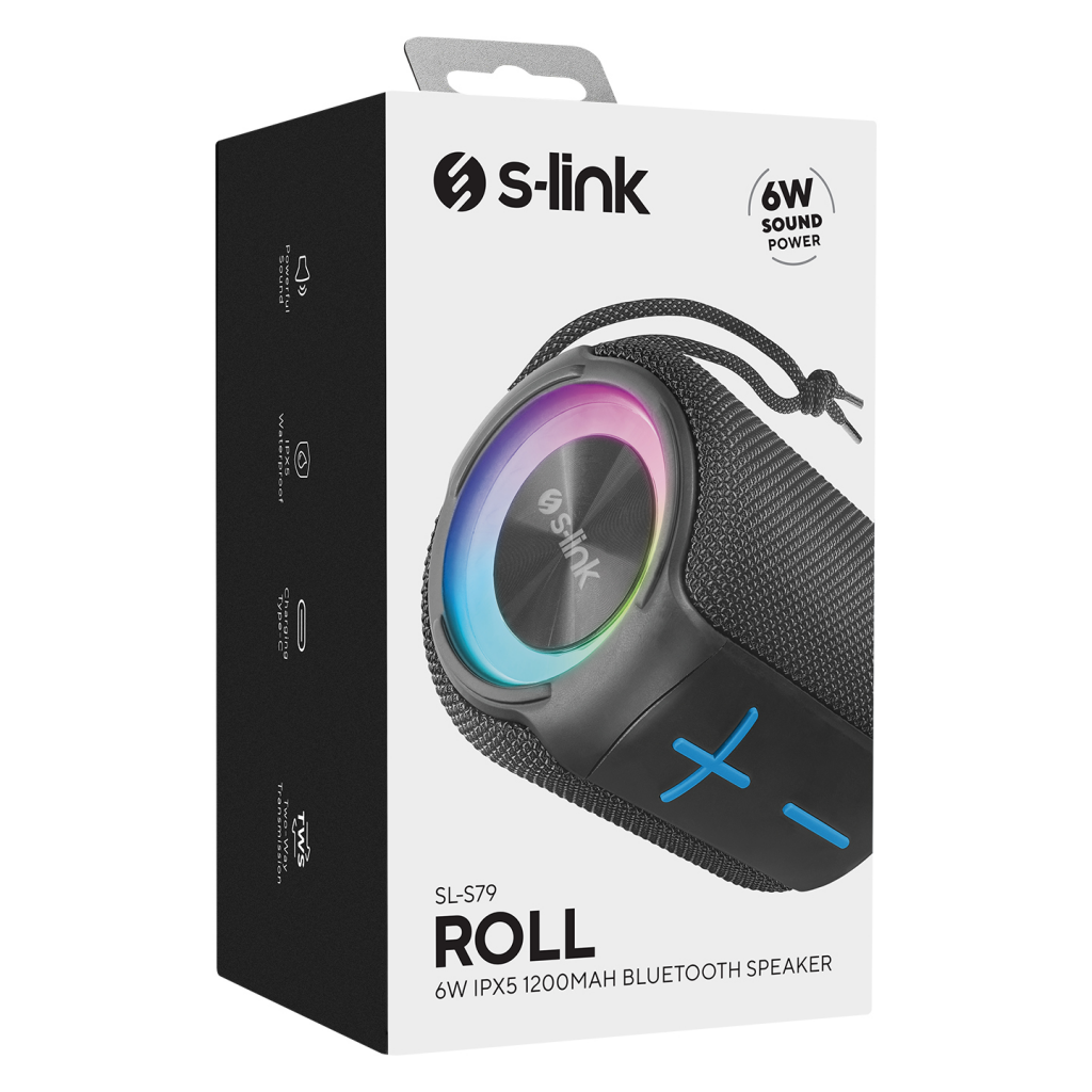 S-LINK%20SL-S79%20Roll,%20Gri,%206W,%20USB,%20TF%20Kart,%20Type-C,%201200mAh%20Batarya,%20RGB%20Aydınlatma,%20IPX5%20Waterproof,%20Bluetooth%20V5.3,%20Kablosuz,%20Taşınabilir,%20Speaker