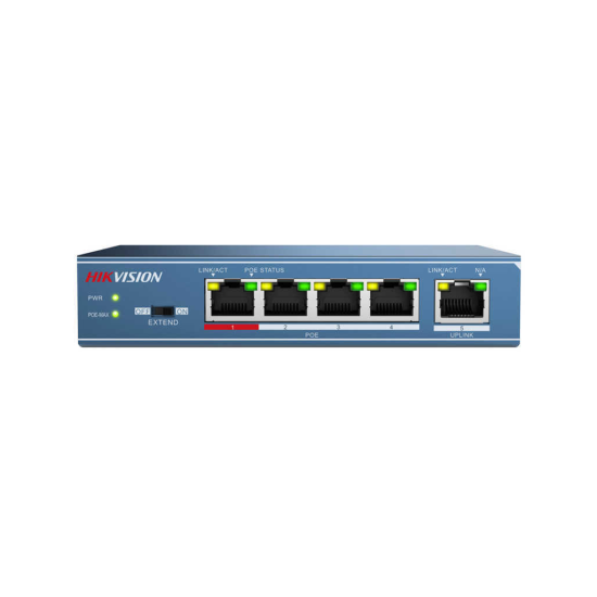 HIKVISION DS-3E0105P-E/M, 5 Port, Megabit, 4 Port PoE, 38W, +1 Port MegabBit Uplink, Yönetilemez, Masaüstü Switch