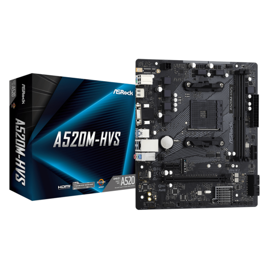 ASROCK, A520M-HVS, 2xDDR4, M.2, D-SUB, DVI, HDMI, AM4 Soket Anakart