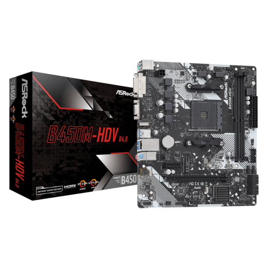 ASROCK, B450M-HDV R4.0, 2xDDR4, M.2, D-SUB, DVI, HDMI, AM4 Soket Anakart