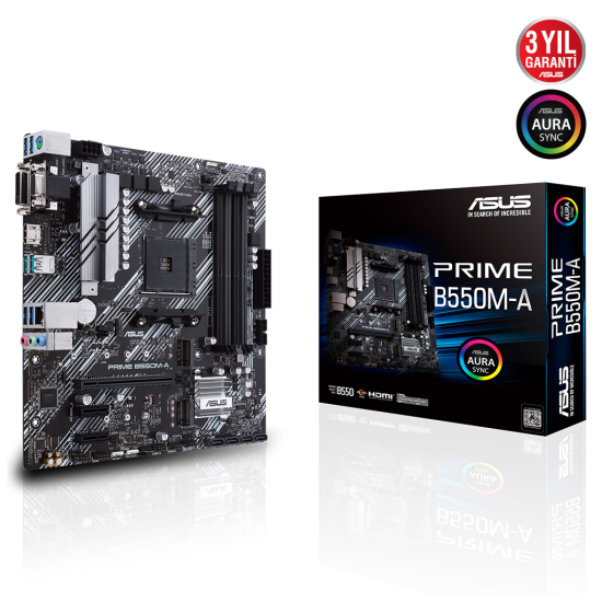 ASUS PRIME B550M-A, 4xDDR4, 2x M.2, D-SUB, DVI, HDMI, AM4 Soket Anakart