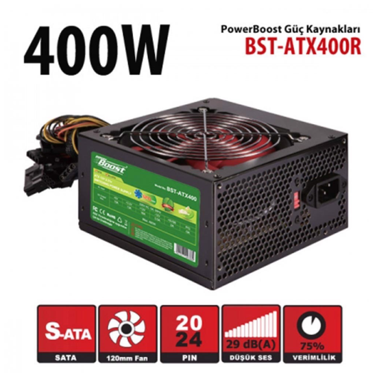 BOOST BST-ATX400R Reel 400W, Sata, 12cm Fan,  BOX PSU