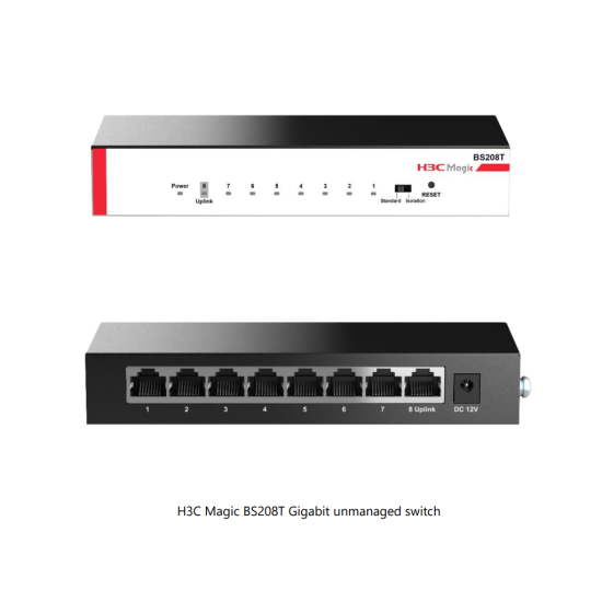 H3C Magic BS208T, 8 Port, GigaBit, 1 Port GigaBit Uplink, Metal Kasa, Yönetilemez, Masaüstü Switch