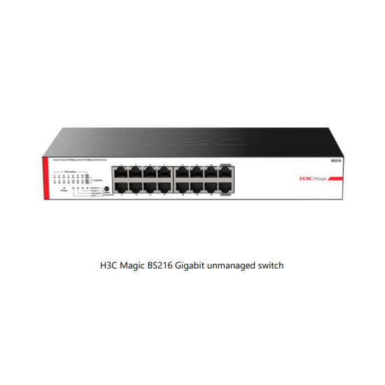 H3C Magic BS216, 16 Port, GigaBit, 2 Port GigaBit Uplink, Yönetilemez, Metal Kasa, Rack Mount Switch