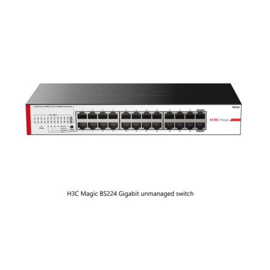 H3C Magic BS224, 24 Port, GigaBit, 2 Port GigaBit Uplink, Metal Kasa, Yönetilemez, Rack Mount Switch