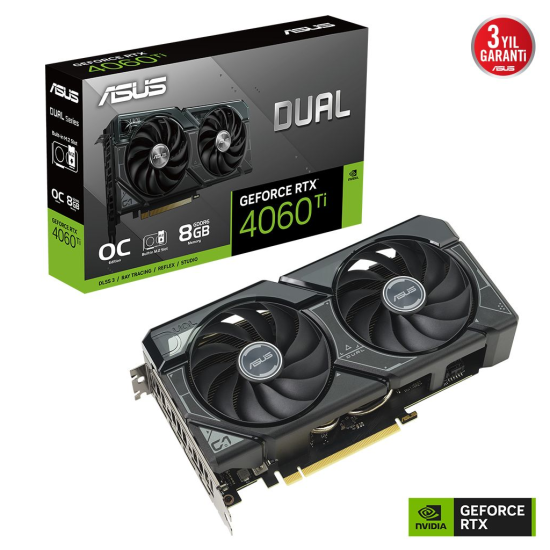 ASUS DUAL-RTX4060TI-O8G-SSD, 8Gb, 128Bit, GDDR6, 1xHDMI, 3xDP GAMING Ekran Kartı