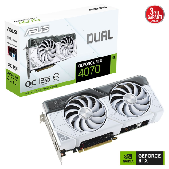 ASUS DUAL-RTX4070-O12G-WHITE, 12Gb, 192Bit, GDDR6X, 1xHDMI, 3xDP GAMING Ekran Kartı