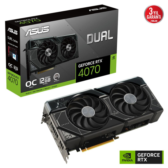 ASUS DUAL-RTX4070-O12G, 12Gb, 192Bit, GDDR6X, 1xHDMI, 3xDP GAMING Ekran Kartı