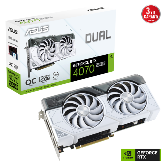 ASUS DUAL-RTX4070S-O12G-WHITE, 12Gb, 192Bit, GDDR6X, 1xHDMI, 3xDP GAMING Ekran Kartı