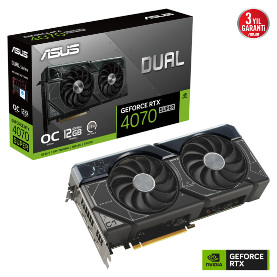 ASUS DUAL-RTX4070S-O12G, 12Gb, 192Bit, GDDR6X, 1xHDMI, 3xDP GAMING Ekran Kartı