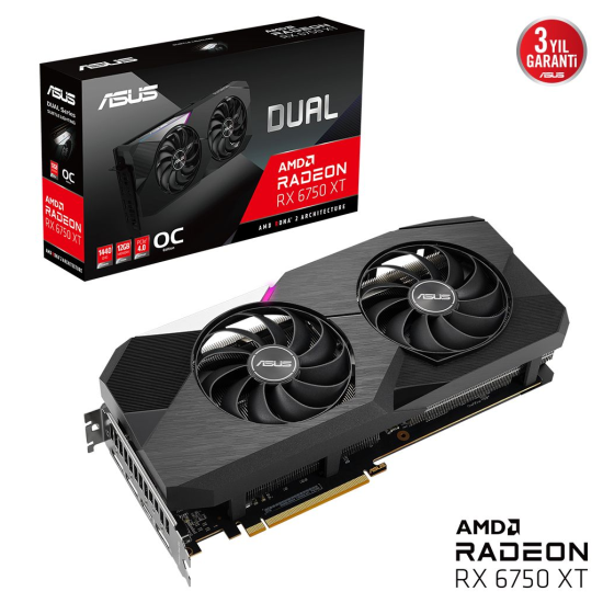 ASUS DUAL-RX6750XT-O12G, 12Gb, 192Bit, GDDR6, 1xHDMI, 3xDP, GAMING Ekran Kartı