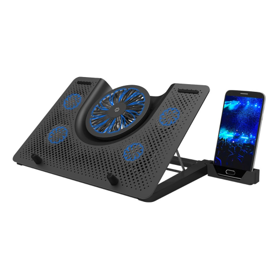 FRISBY FNC-5240ST (1x14cm  4x6cm) 5 adet Fan,  12’’-17’’ Notebook Soğutucu, 5 Kademeli Stand, İşlevsel Telefon Tutucu, Mavi Ledli (Siyah)