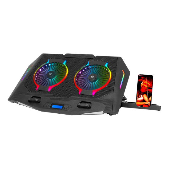 FRISBY FNC-5250ST 2 adet x 14cm Fan, RGB Aydınlatma, 10’’-17’’ Gaming Notebook Soğutucu, 5 Kademeli Stand, İşlevsel Telefon Tutucu (Siyah)