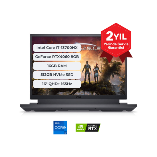 DELL G16 7630, G76302401010U, i7-13700HX, 16’’ 2K QHD, 16Gb DDR5 Ram, 512Gb SSD, 8Gb RTX4060 Ekran Kartı, Free Dos, Gaming Notebook (5890546)