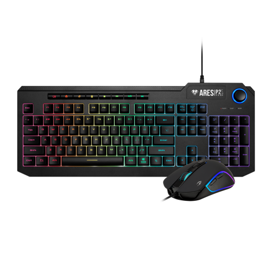 GAMDIAS ARES-P2 Lite, USB Kablolu, İngilizce, Multimedya, RGB, Gaming, Klavye Mouse Set