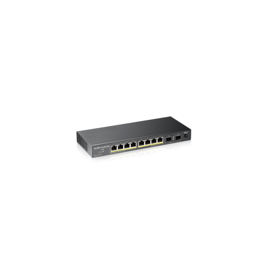 ZyXEL GS1100-10HP, 8 Port, Gigabit, 8Port PoE 130W +2Port GigaBit SFP, Yönetilemez, Masaüstü Switch