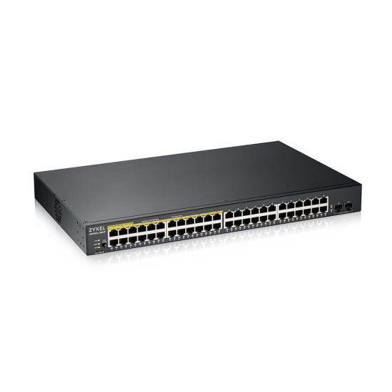 ZyXEL GS1900-48HP V2, 48Port, Gigabit, 24 Port PoE 170W, +2Port GigaBit SFP, Yönetilebilir, Rackmount Switch