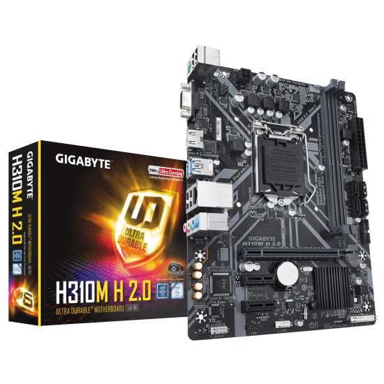 GIGABYTE H310M H 2.0, 2xDDR4, D-SUB, HDMI,  8-9.Nesil, LGA1151 Soket, Anakart