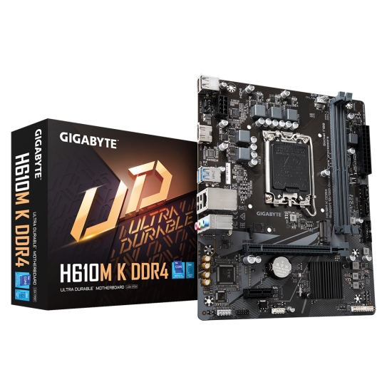 GIGABYTE H610M K rev.1.0, 2xDDR4, M.2, HDMI, 12-13.Nesil, LGA1700 Soket, Anakart