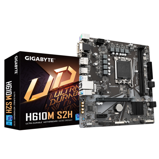 GIGABYTE H610M S2H rev.1.0, 5600MHz, 2xDDR5, M.2, D-SUB, DVI, HDMI, DP, 12-13-14.Nesil, LGA1700 Soket, Anakart