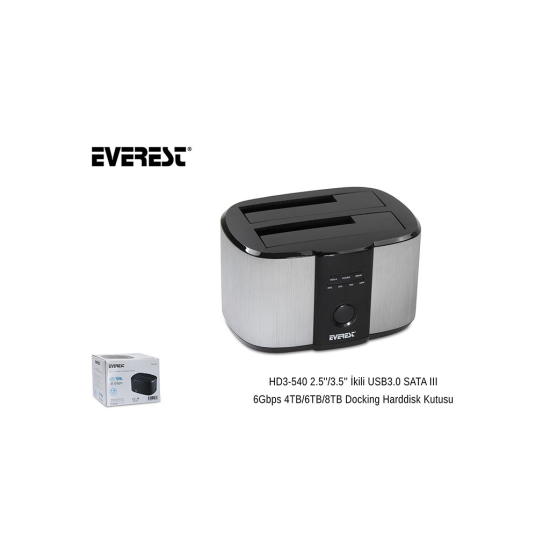 EVEREST HD3-540, 2.5’’ ve 3.5’’ Disk Uyumlu, USB 3.0, İki Disk Yuvalı, Dock Station