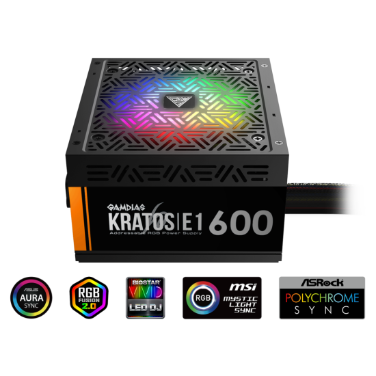 GAMDIAS KRATOS E1-600, 600W, RGB, GAMING, ATX, Power Supply (PSU)